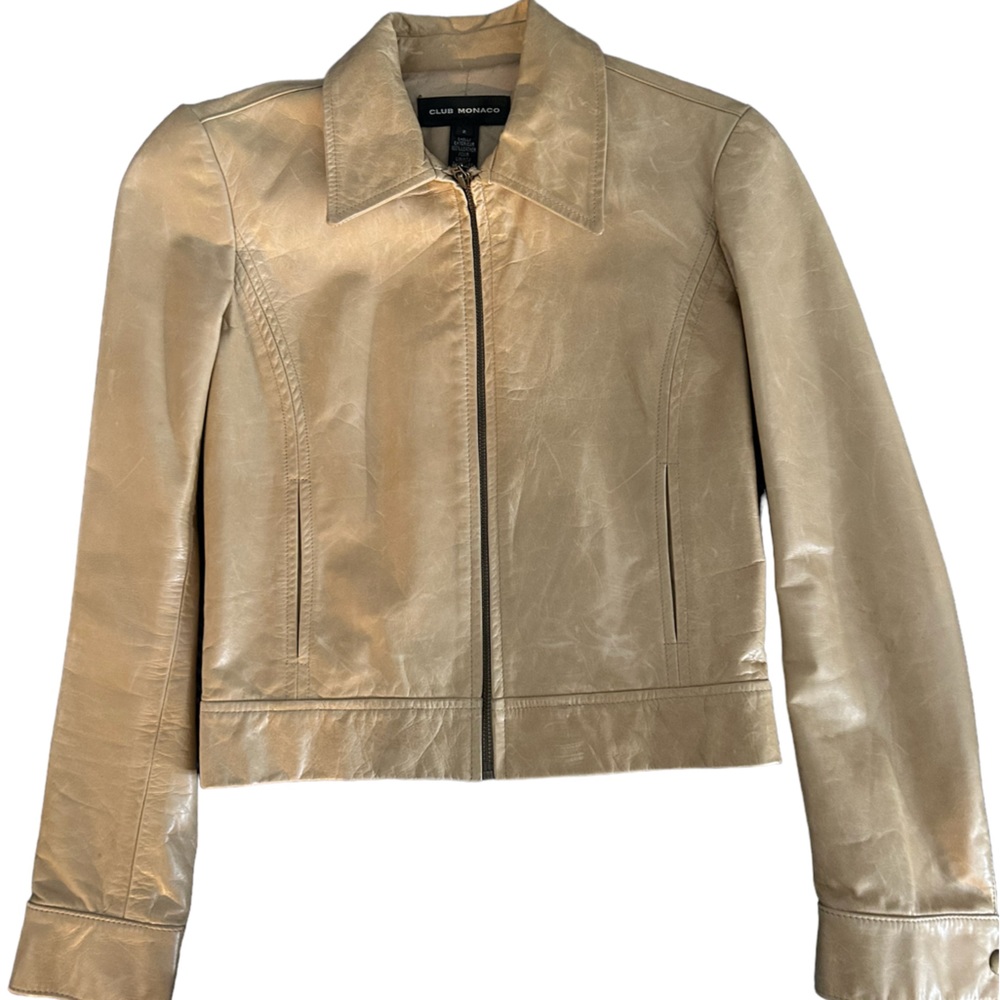Club Monaco Leather Jacket with side pockets and zip. Size 2